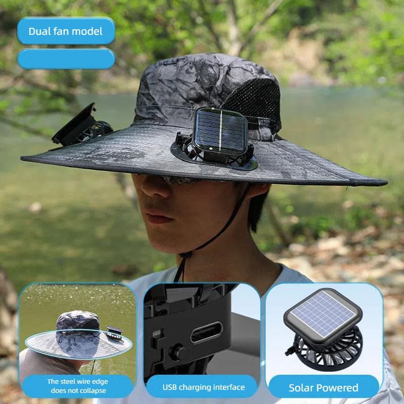 Solar-Powered Fishing Hat – UV Protection & Cooling Fan for Outdoor Adventures