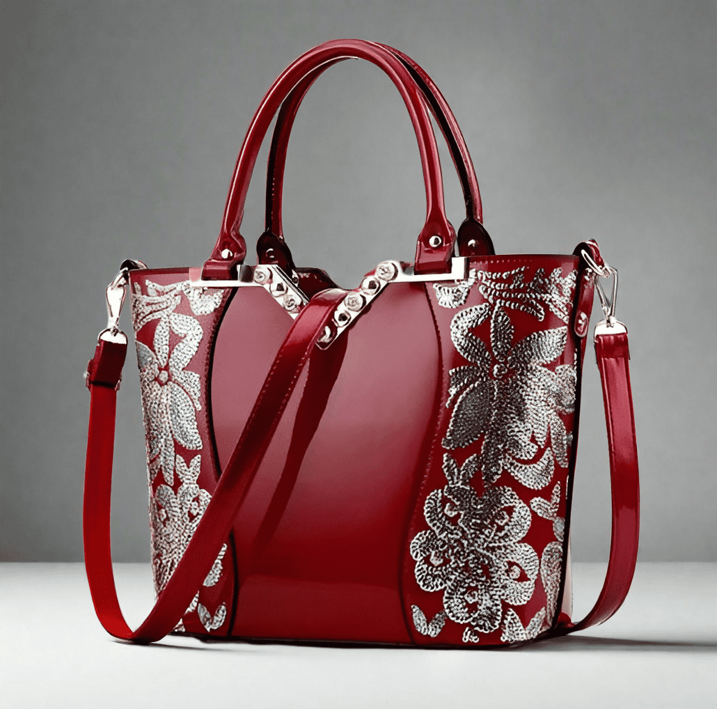 Sequin Embroidered Patent Leather Shoulder Bag