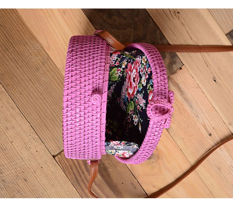 Rattan Round Straw Shoulder Bag Women Summer Hollow Handmade