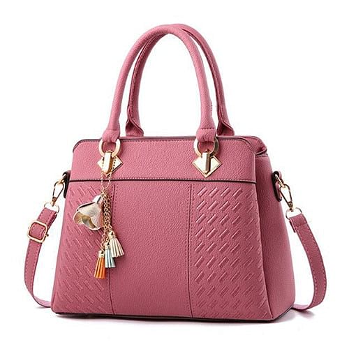 Elegant Gray Handbag with Decorative Tassels