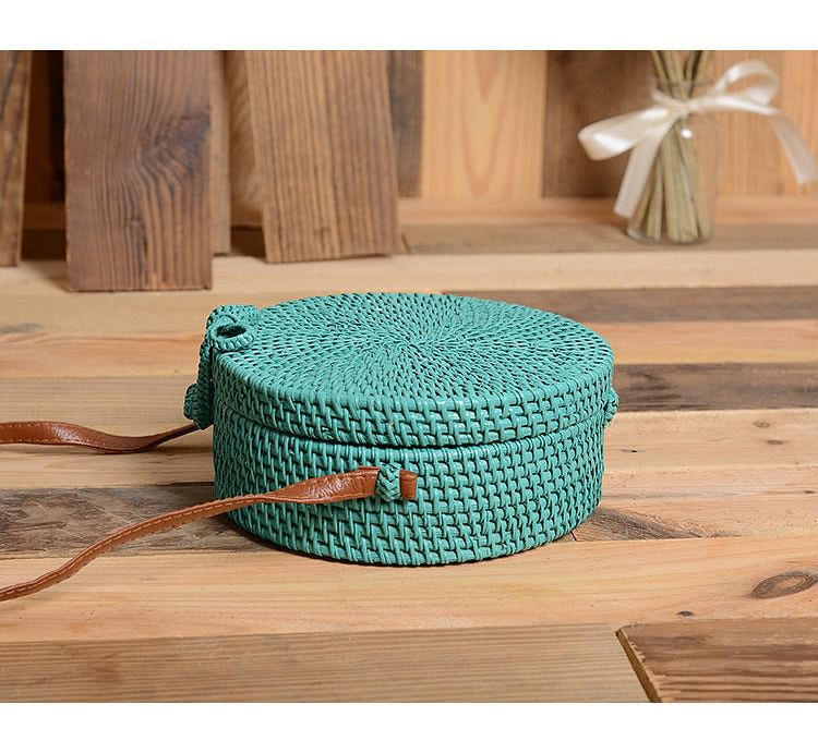 Rattan Round Straw Shoulder Bag Women Summer Hollow Handmade