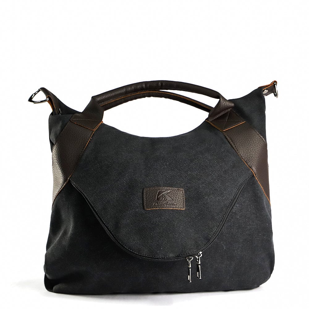 Stylish Canvas Handbag with Leather Accents – Versatile & Trendy Tote