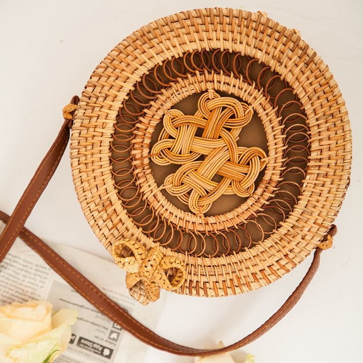 Rattan Round Straw Shoulder Bag Women Summer Hollow Handmade