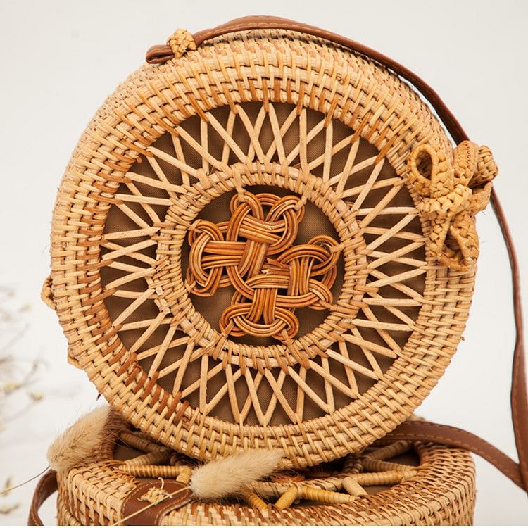 Rattan Round Straw Shoulder Bag Women Summer Hollow Handmade