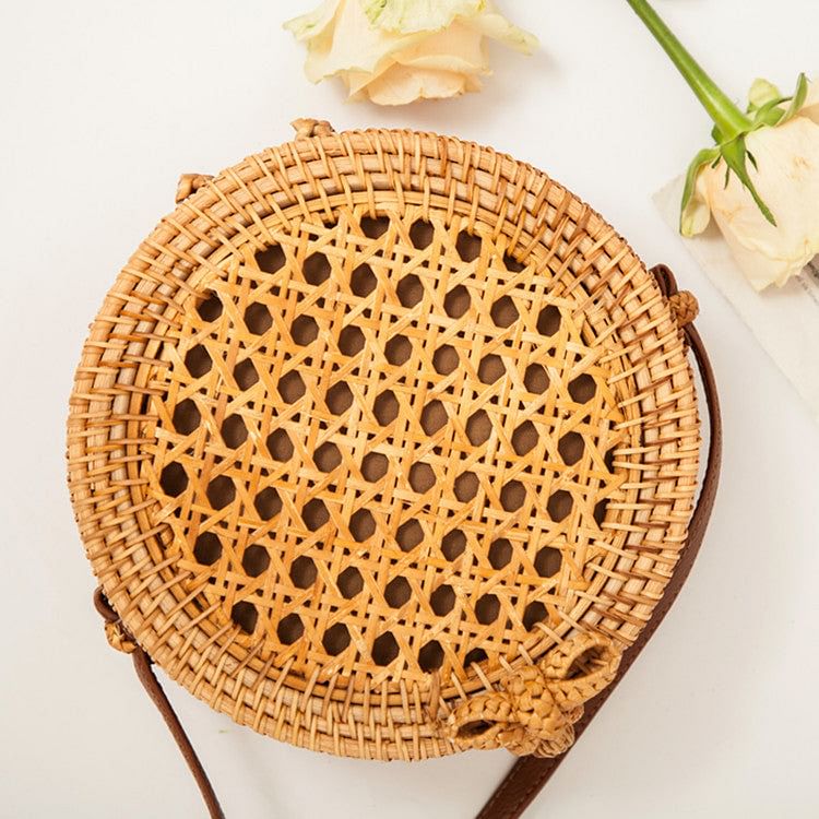 Rattan Round Straw Shoulder Bag Women Summer Hollow Handmade
