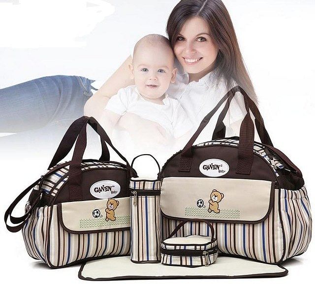 5 PCS/SET Baby Nappy Bags Diaper Bag Mother Shoulder Bag Fashion Maternity Mummy Handbag Waterproof Baby Stroller Bag