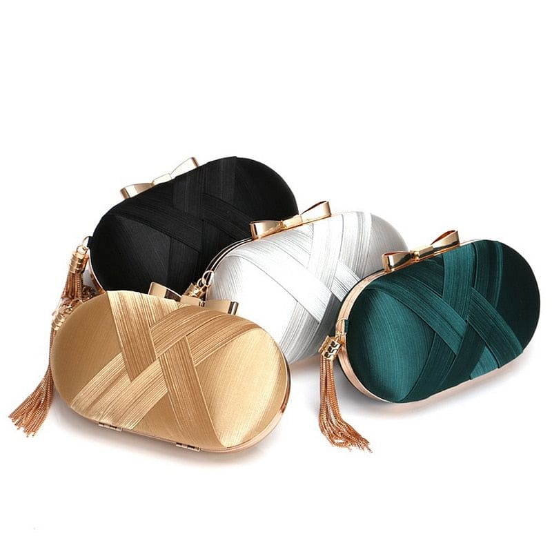 Bow Metal Women Day Clutches Tassel Luxurious Fashion Lady Evening Bags Small Party Wedding Bridal Chain Shoulder Handbag