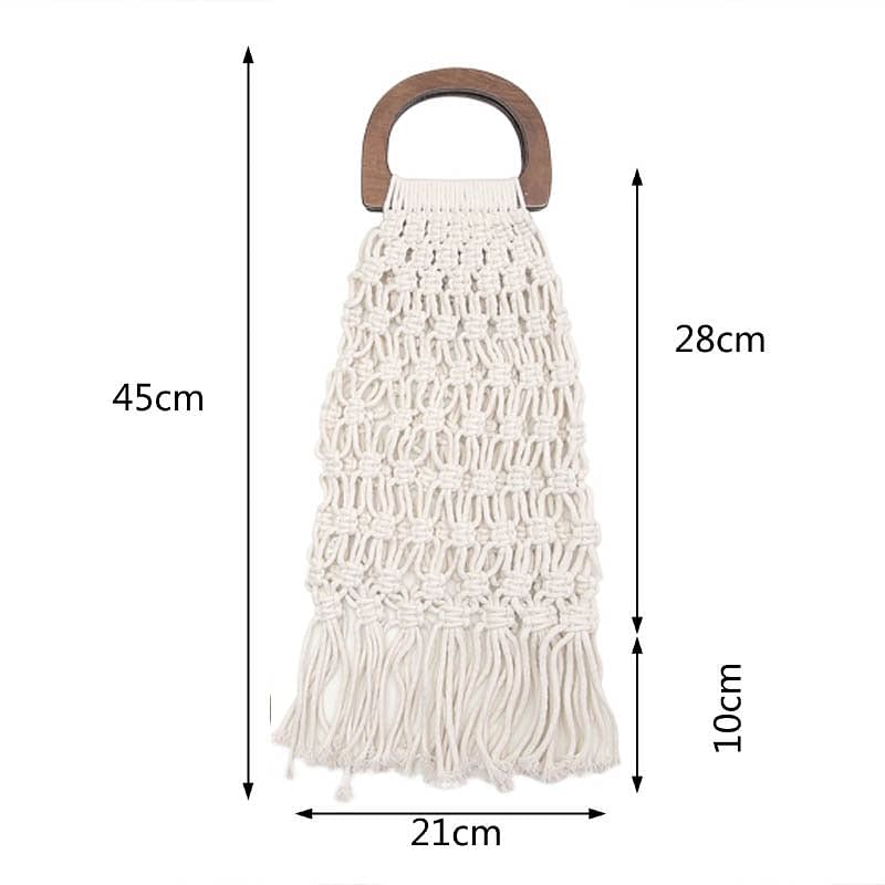 Handmade cotton woven wood handle handbags