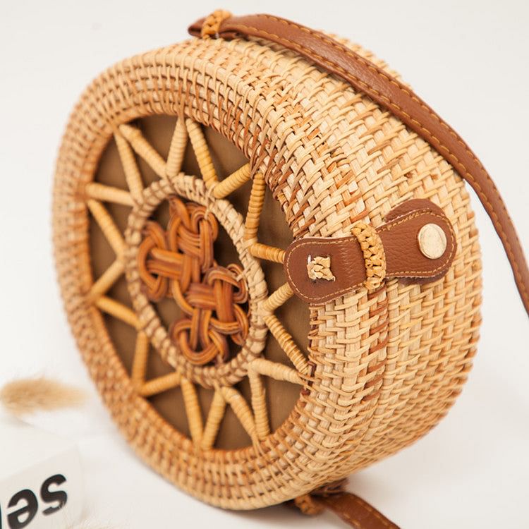 Rattan Round Straw Shoulder Bag Women Summer Hollow Handmade