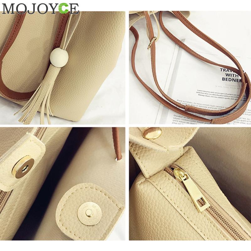 4pcs/Set Tassel Leather Clutch Shoulder Bag Women