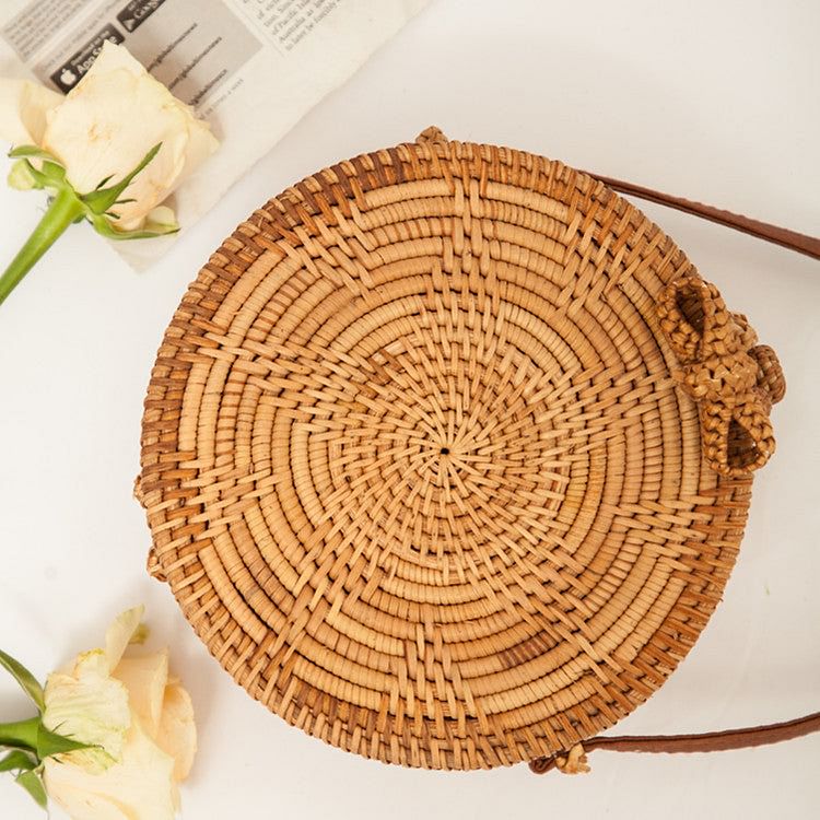 Rattan Round Straw Shoulder Bag Women Summer Hollow Handmade