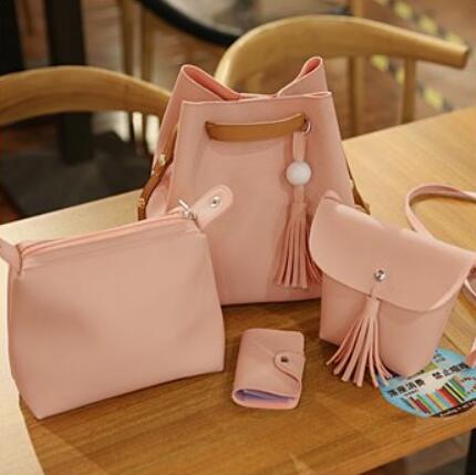 4pcs/Set Tassel Leather Clutch Shoulder Bag Women