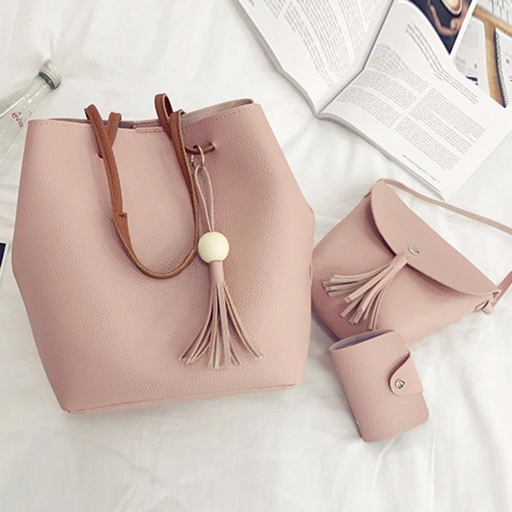 4pcs/Set Tassel Leather Clutch Shoulder Bag Women