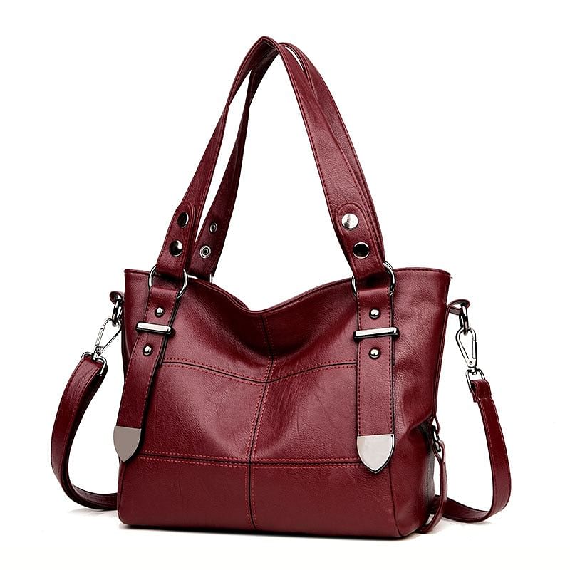 Elegant Burgundy Leather Handbag with Silver Accents