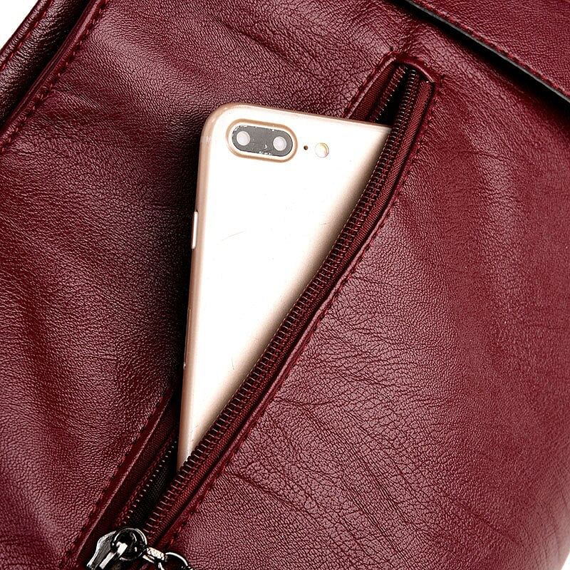 Elegant Burgundy Leather Handbag with Silver Accents