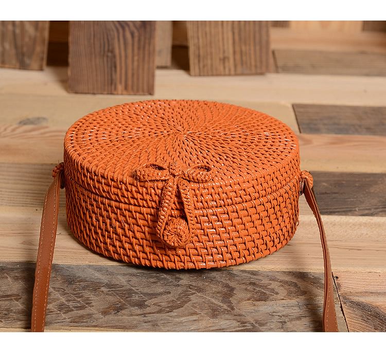 Rattan Round Straw Shoulder Bag Women Summer Hollow Handmade