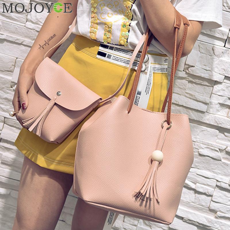 4pcs/Set Tassel Leather Clutch Shoulder Bag Women