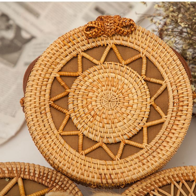 Rattan Round Straw Shoulder Bag Women Summer Hollow Handmade
