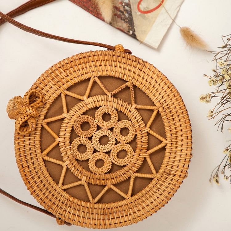 Rattan Round Straw Shoulder Bag Women Summer Hollow Handmade