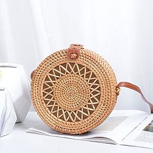 Vintage Handmade Women Rattan Bag Straw Woven Shoulder Bags Bow Holiday Beach Bohemia Crossbody Bag