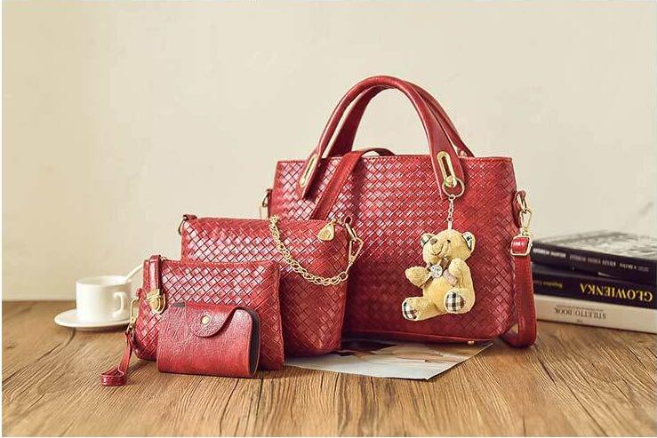 4pcs Leather Set Weave Soft Bag