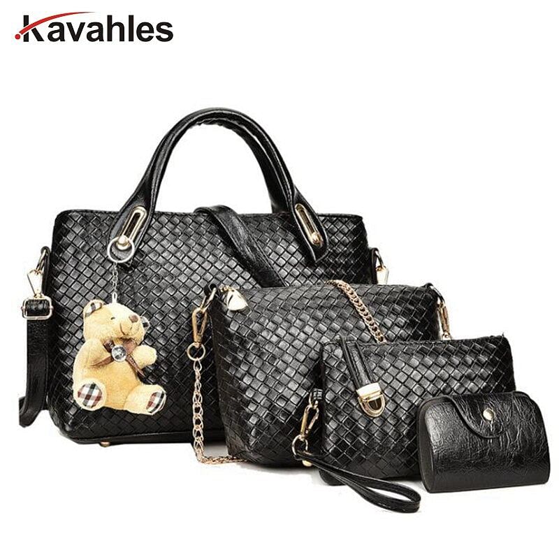 4pcs Leather Set Weave Soft Bag