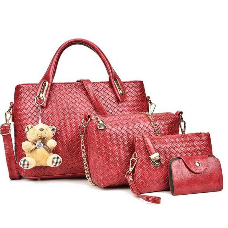 4pcs Leather Set Weave Soft Bag