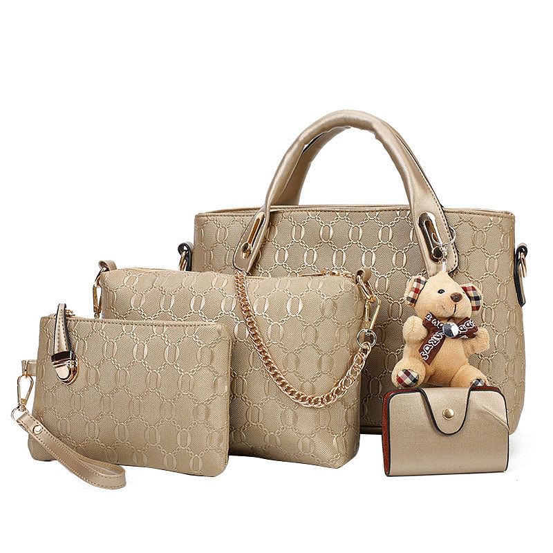 4Pcs Set Elegant Ladies Bear Pendant Handbag