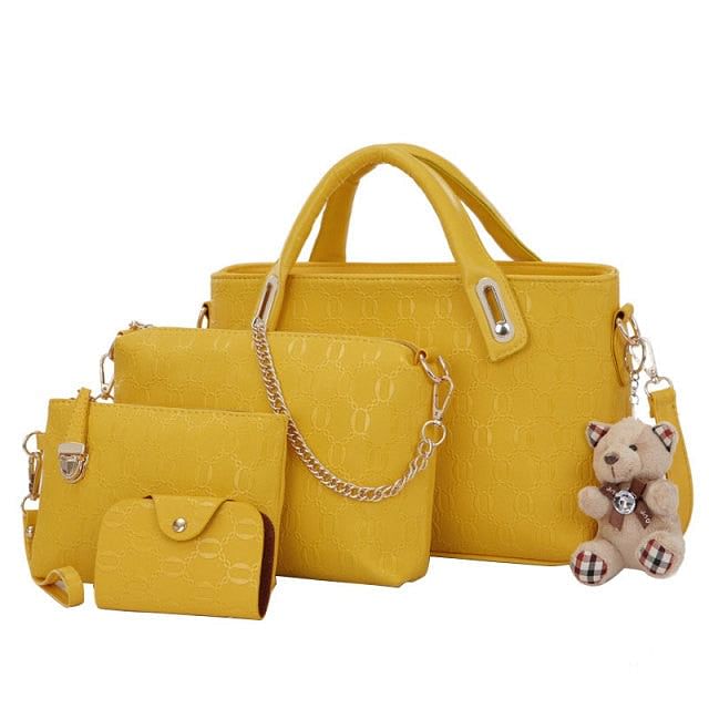 4Pcs Set Elegant Ladies Bear Pendant Handbag