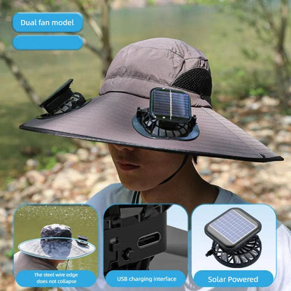 Solar-Powered Fishing Hat – UV Protection & Cooling Fan for Outdoor Adventures