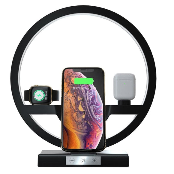 3 IN 1 QI Fast Wireless Charger Dock for iPhone for Apple, iWatch, Air pods Charger Holder LED Lamp