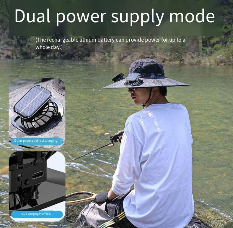 Solar-Powered Fishing Hat – UV Protection & Cooling Fan for Outdoor Adventures