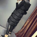 Women Black Hooded Long Parkas Vest Fashion Warm Black Hooded Down Coat Parka Sleeveless Waistcoats