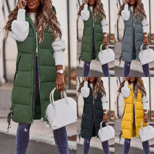 Women's Sleeveless Vest Long Down Cotton Jacket Solid Korea Padded Vests Loose Females 2022 Fashion Casual Winter Coat L5