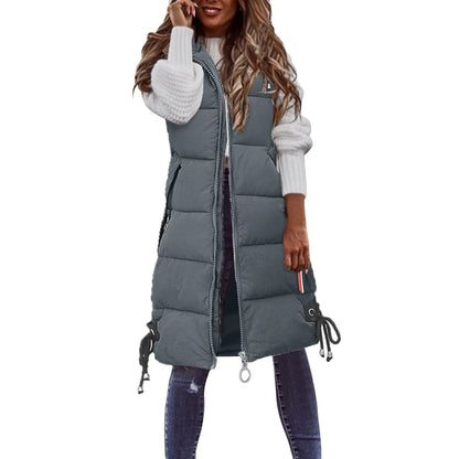 Women's Sleeveless Vest Long Down Cotton Jacket Solid Korea Padded Vests Loose Females 2022 Fashion Casual Winter Coat L5