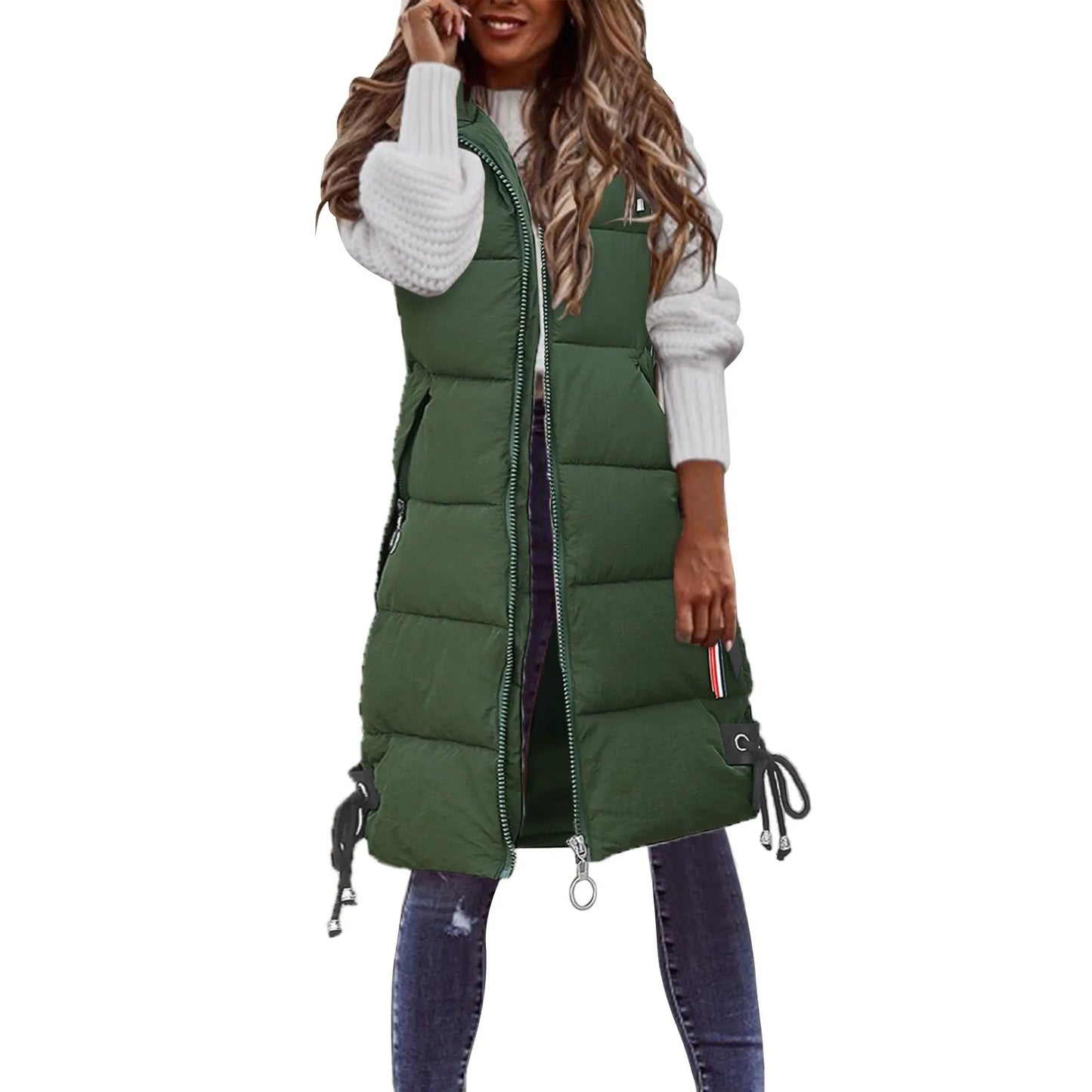 Women's Sleeveless Vest Long Down Cotton Jacket Solid Korea Padded Vests Loose Females 2022 Fashion Casual Winter Coat L5