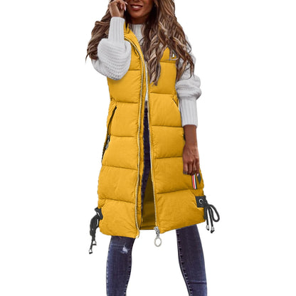 Women's Sleeveless Vest Long Down Cotton Jacket Solid Korea Padded Vests Loose Females 2022 Fashion Casual Winter Coat L5