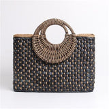 Hand basket shopping bag Black color Bali Island Hand Woven Bag Butterfly buckle Straw Bags Satchel Wind Bohemia Beach Bag