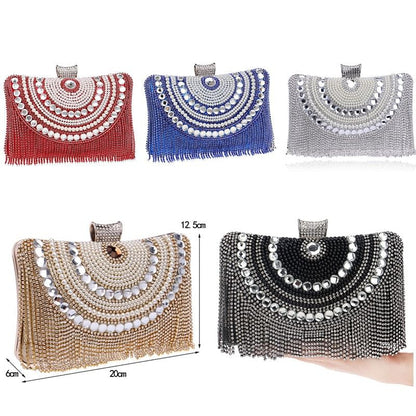 Rhinestones Tassel Clutch Diamonds Beaded Metal Evening Bags Chain Shoulder Messenger Purse Evening Bags For Wedding Bag