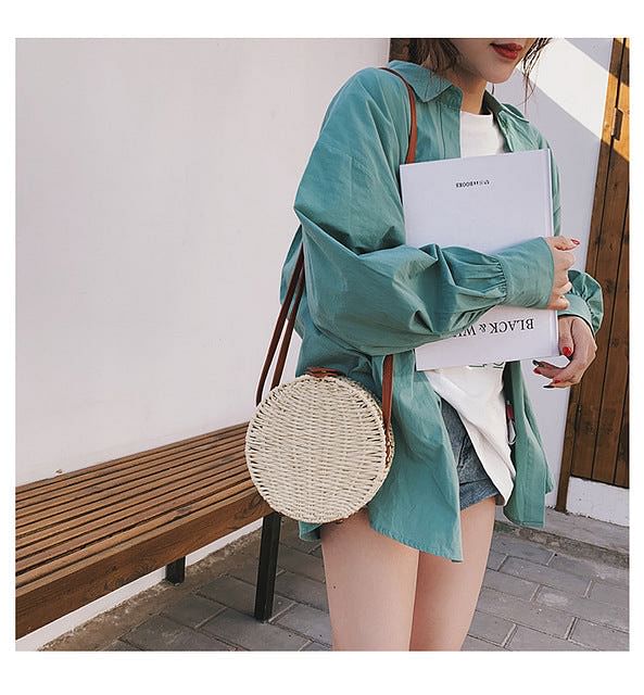 Women Summer Rattan Bag 2019 Round Straw Bags Handmade Woven Beach Cross Body Bag Circle Bohemia Handbag Bali Box