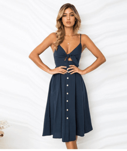 Buttoned Bow Back Sexy Strap Dress