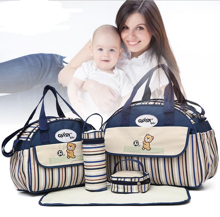 5 PCS/SET Baby Nappy Bags Diaper Bag Mother Shoulder Bag Fashion Maternity Mummy Handbag Waterproof Baby Stroller Bag