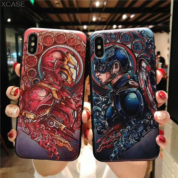 Fashion 3D Marvel Angry Embossed Captain America Iron Man Heroes Cases