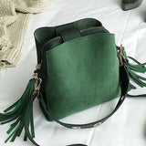 Fashion Scrub Women Bucket Bag Vintage Tassel Messenger Bag High Quality Retro Shoulder Bag Simple Crossbody Bag Tote