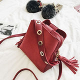 Fashion Scrub Women Bucket Bag Vintage Tassel Messenger Bag High Quality Retro Shoulder Bag Simple Crossbody Bag Tote