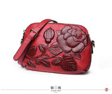 Embossed Rose Flower Vegan Leather Crossbody Shoulder Bags For Women