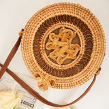Rattan Round Straw Shoulder Bag Women Summer Hollow Handmade