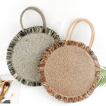 Tassel High quality Straw bag Women beach woven Round Tote