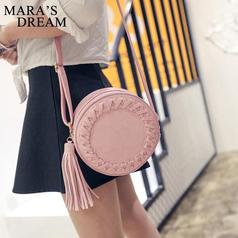 Round Women Tassel Bag Woven Crossbody Bags Womens Shoulder Bag Ladies Cute Knitting Circular Women Messenger Bags