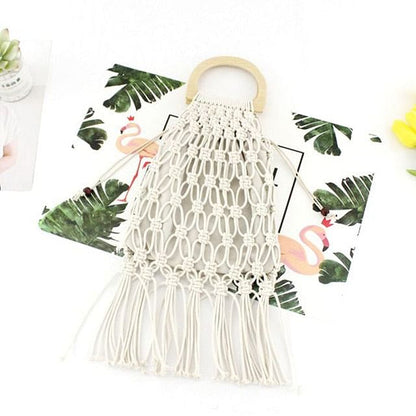 Handmade cotton woven wood handle handbags